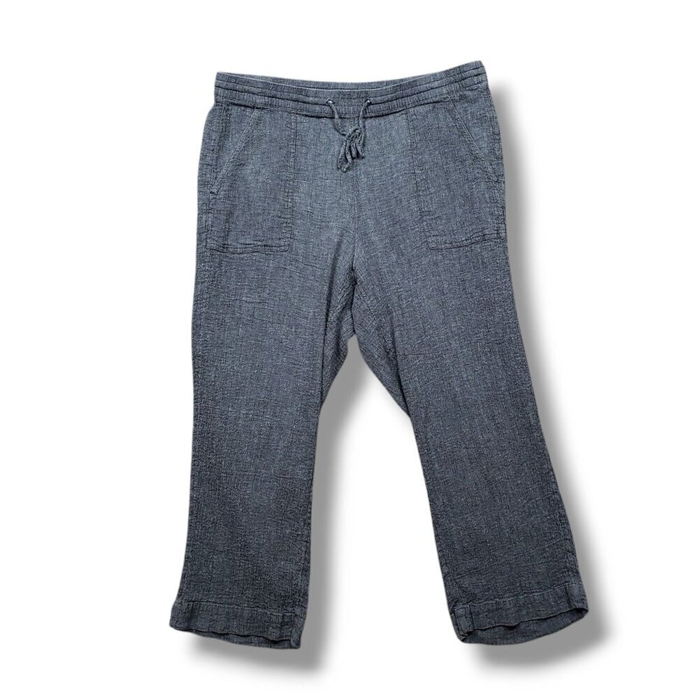 Pure Jill Textured Linen Pants Womens Large Grey Drawstring High Rise